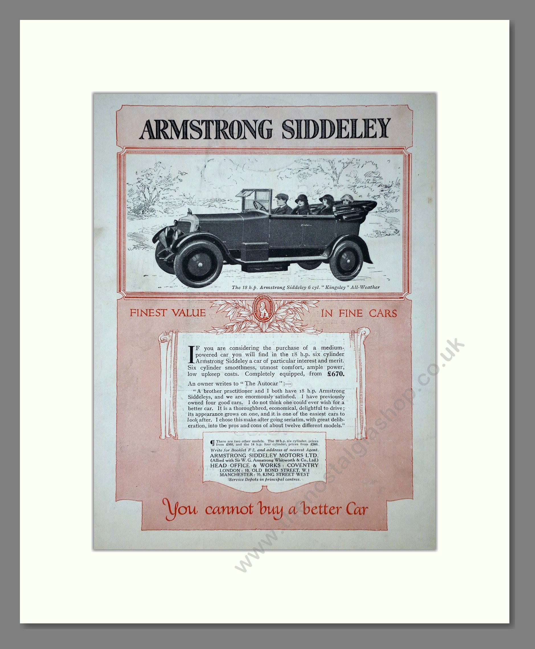 Armstrong Siddeley - Kingsley All Weather. Vintage Advert 1924 (ref AD65292)