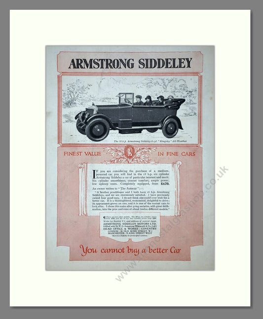 Armstrong Siddeley - Kingsley All Weather. Vintage Advert 1924 (ref AD65292)