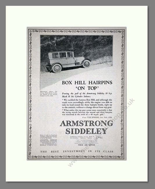 Armstrong Siddeley - Mark II Six Sylinder. Vintage Advert 1926 (ref AD65294)