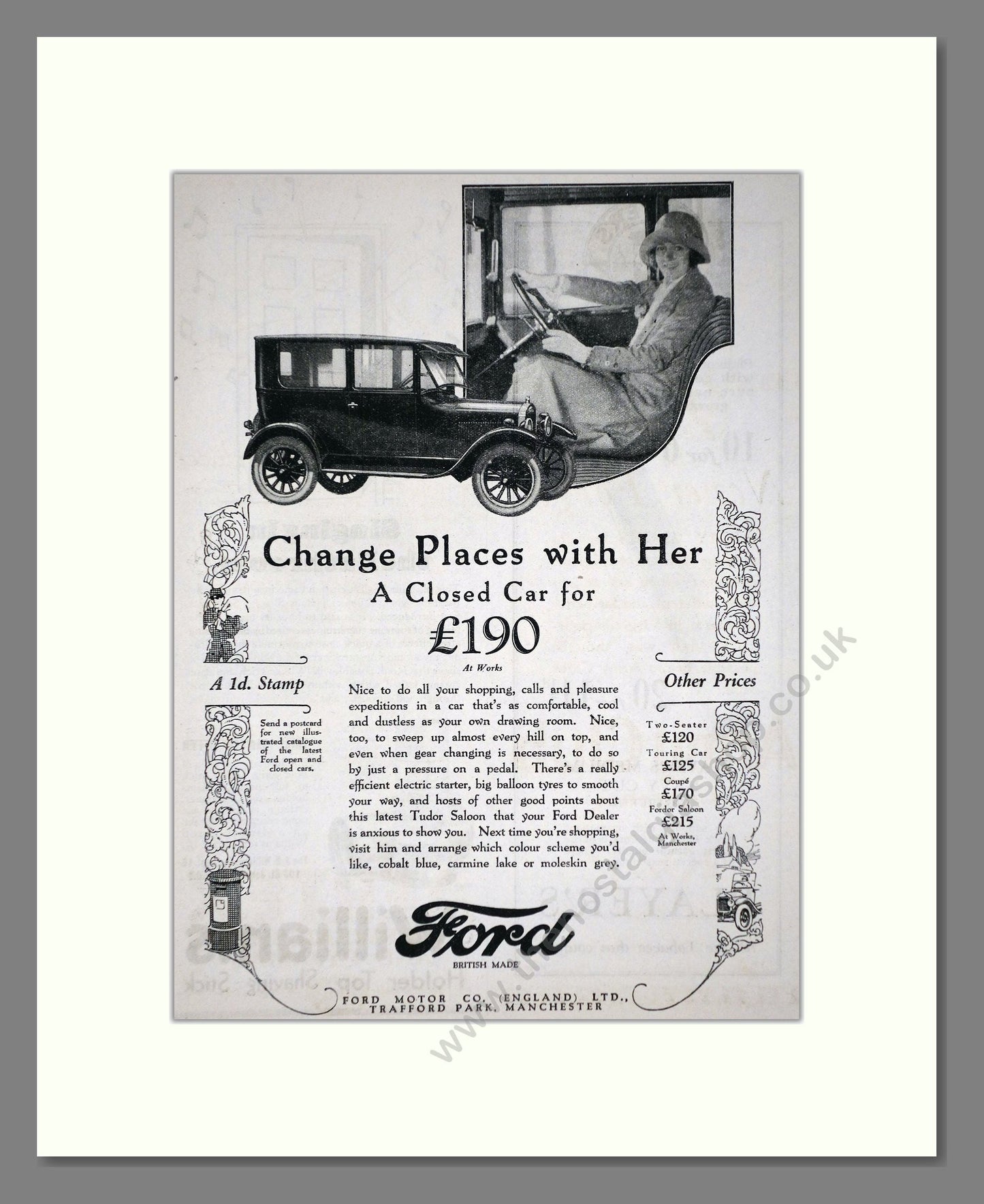 Ford - Tudor Saloon. Vintage Advert 1926 (ref AD65306)