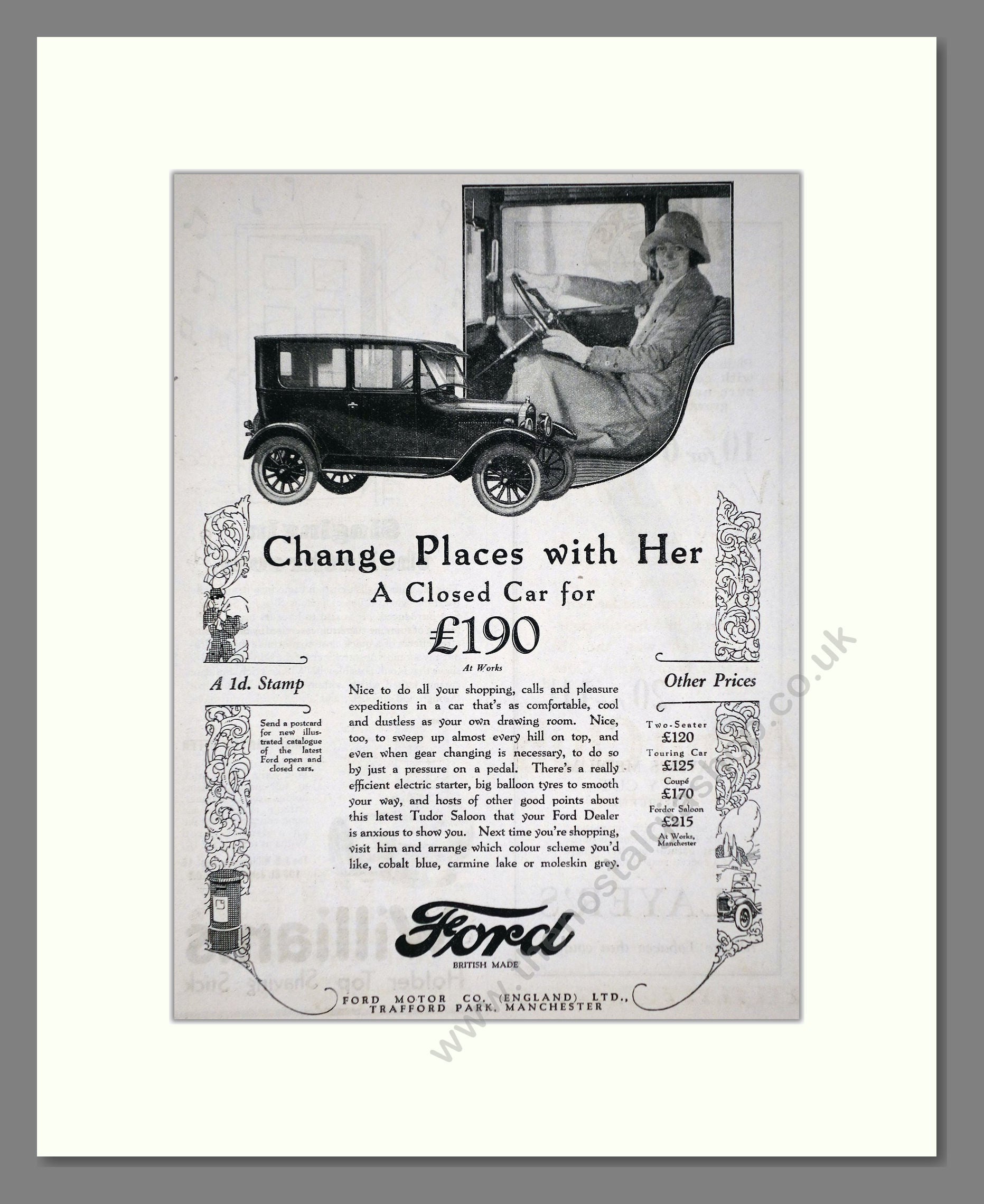 Ford - Tudor Saloon. Vintage Advert 1926 (ref AD65306)