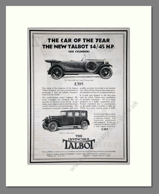 Talbot - 14/45. Vintage Advert 1926 (ref AD65309)