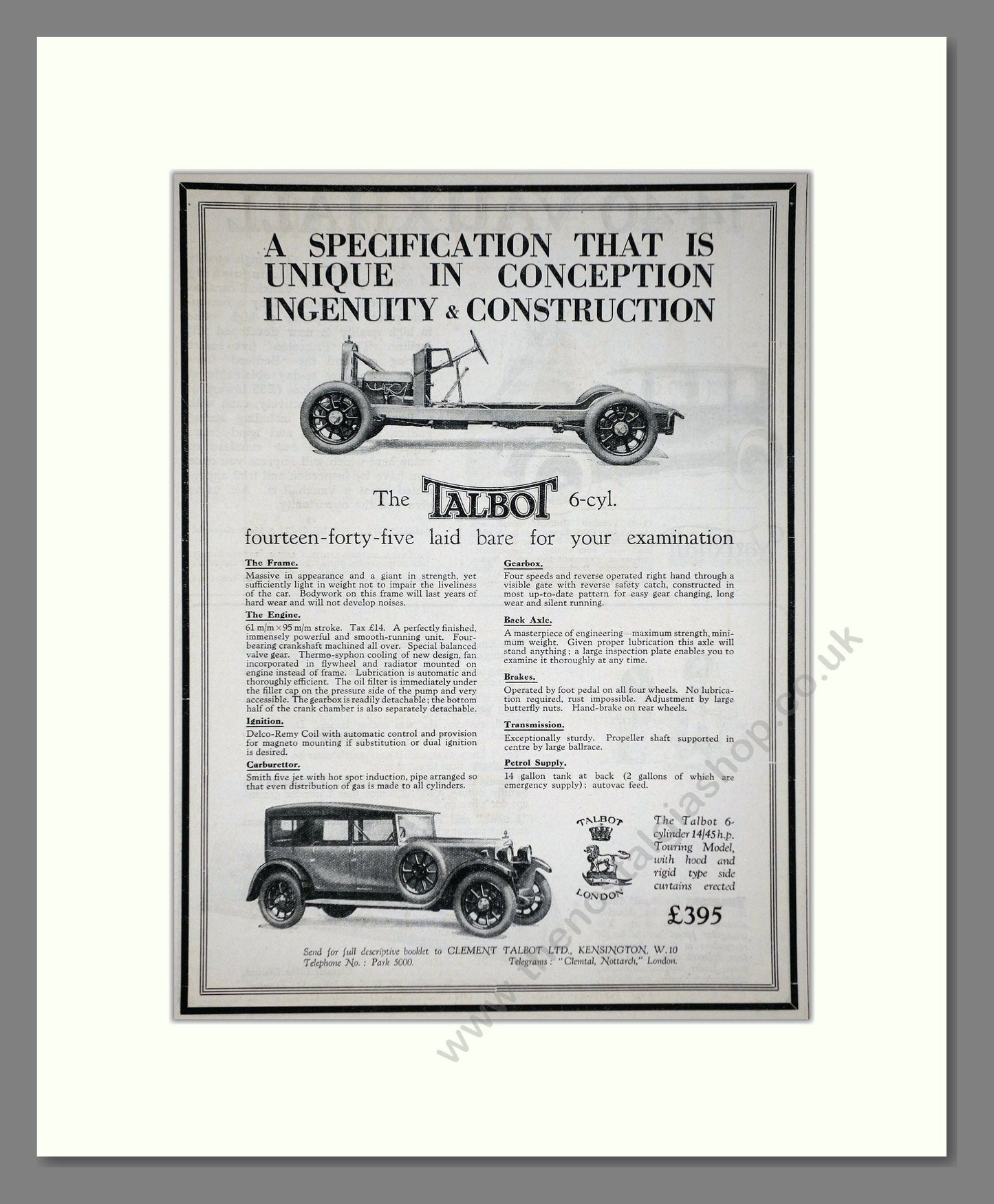 Talbot - 6 Cylinder. Vintage Advert 1926 (ref AD65310)
