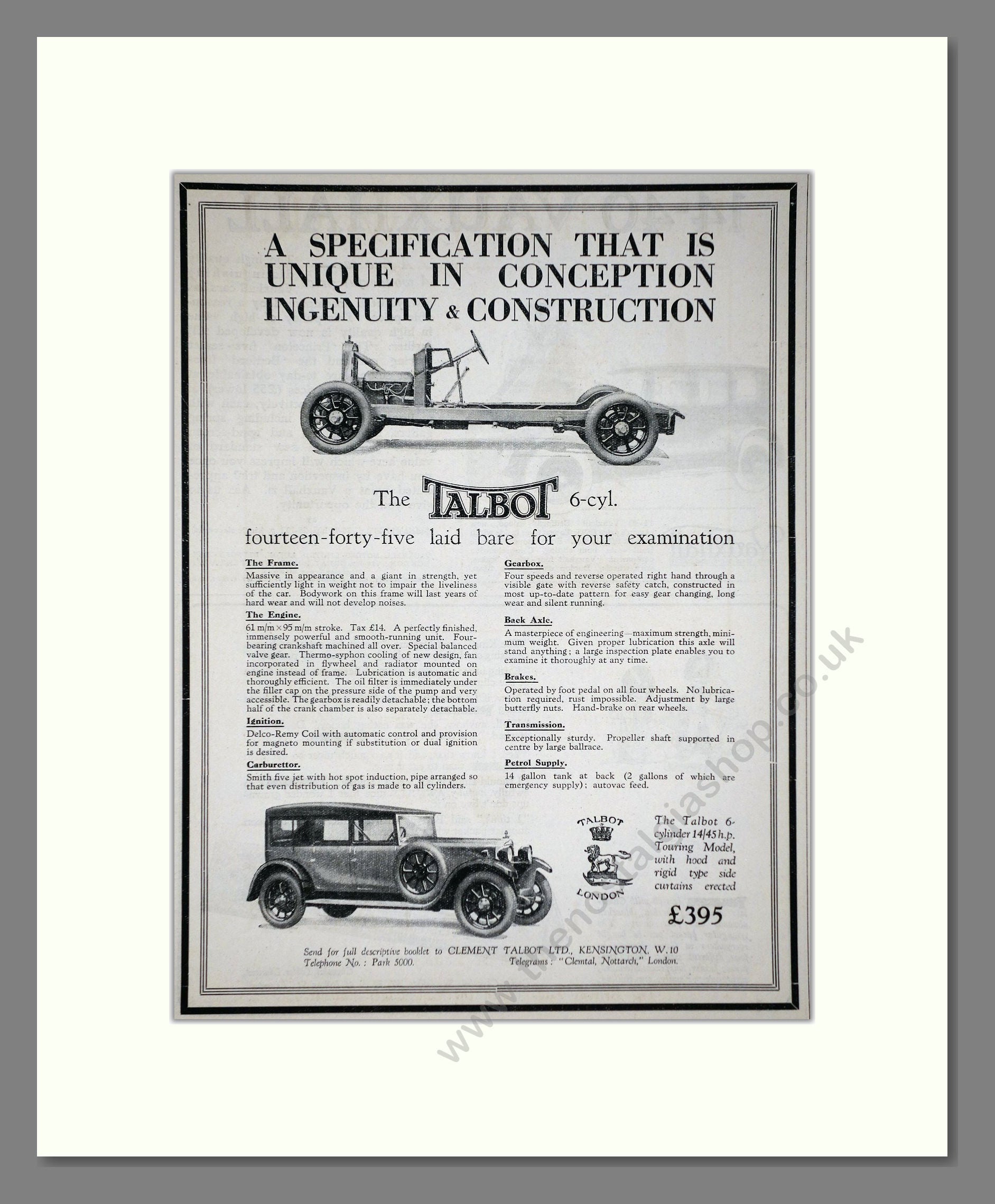 Talbot - 6 Cylinder. Vintage Advert 1926 (ref AD65310)
