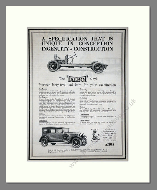 Talbot - 6 Cylinder. Vintage Advert 1926 (ref AD65310)