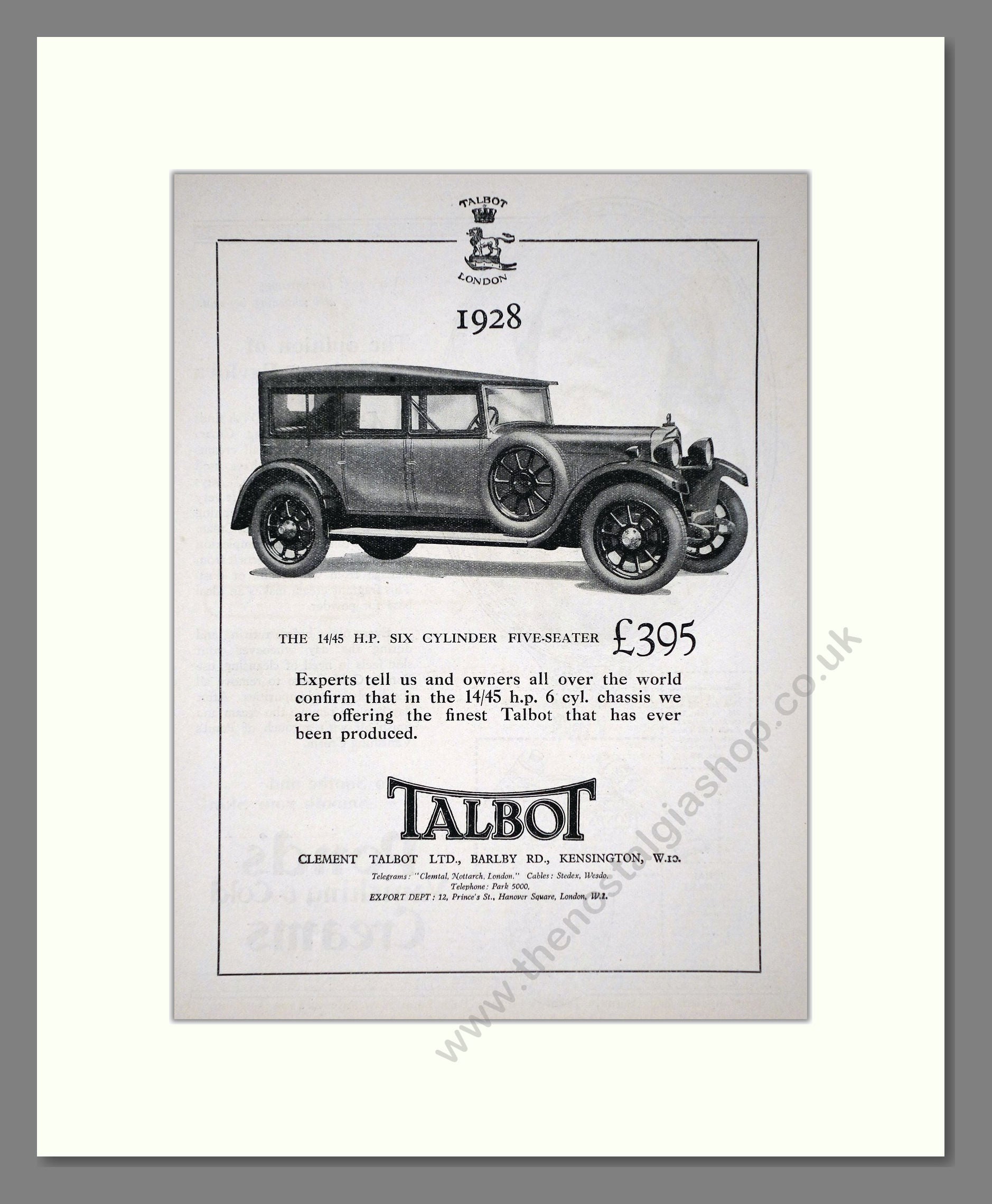 Talbot - Five Seater 14/45. Vintage Advert 1928 (ref AD65311) – The ...