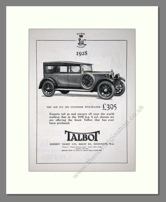 Talbot - Five Seater 14/45. Vintage Advert 1928 (ref AD65311)