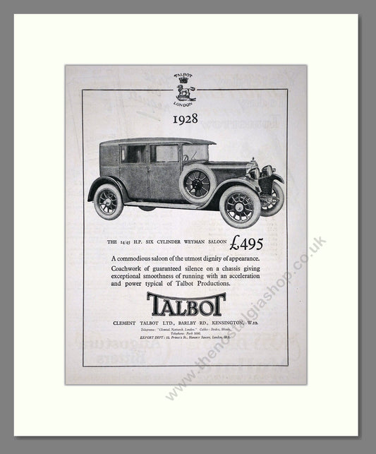 Talbot - Weyman Saloon. Vintage Advert 1928 (ref AD65312)