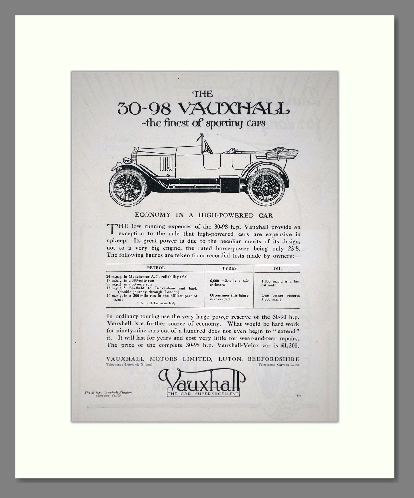 Vauxhall - 30-98. Vintage Advert 1921 (ref AD65313)