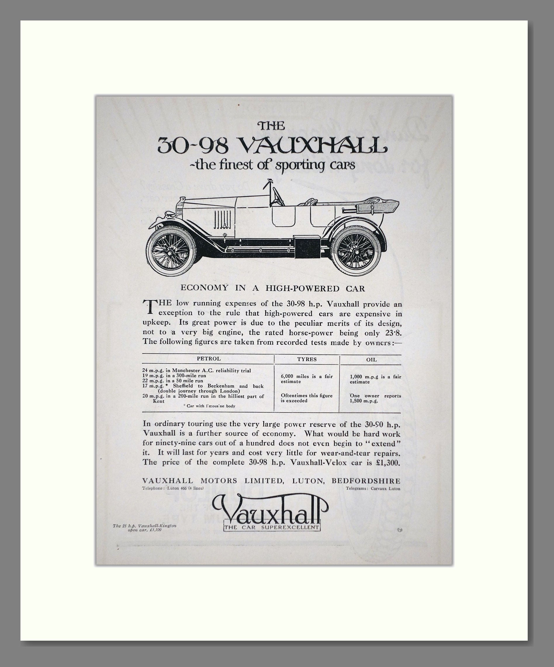 Vauxhall - 30-98. Vintage Advert 1921 (ref AD65313)
