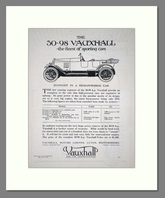 Vauxhall - 30-98. Vintage Advert 1921 (ref AD65313)