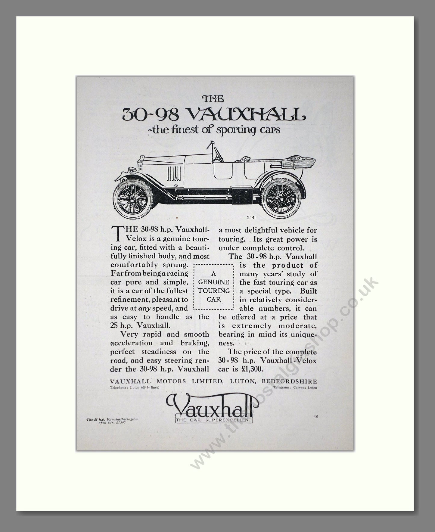 Vauxhall - 30-98. Vintage Advert 1921 (ref AD65314)