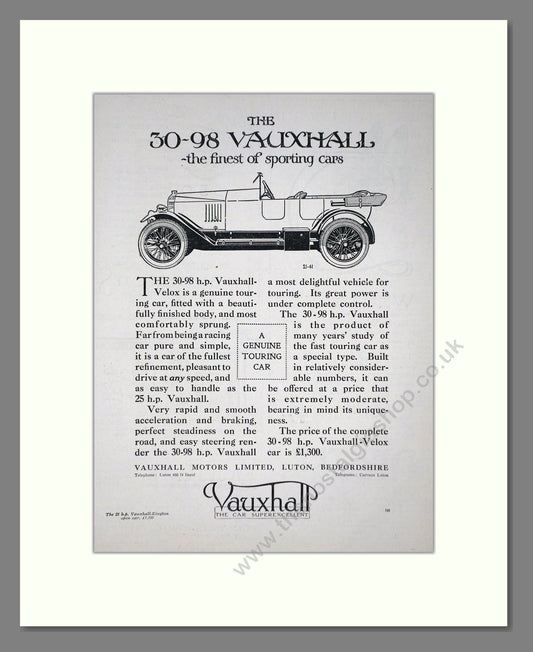 Vauxhall - 30-98. Vintage Advert 1921 (ref AD65314)
