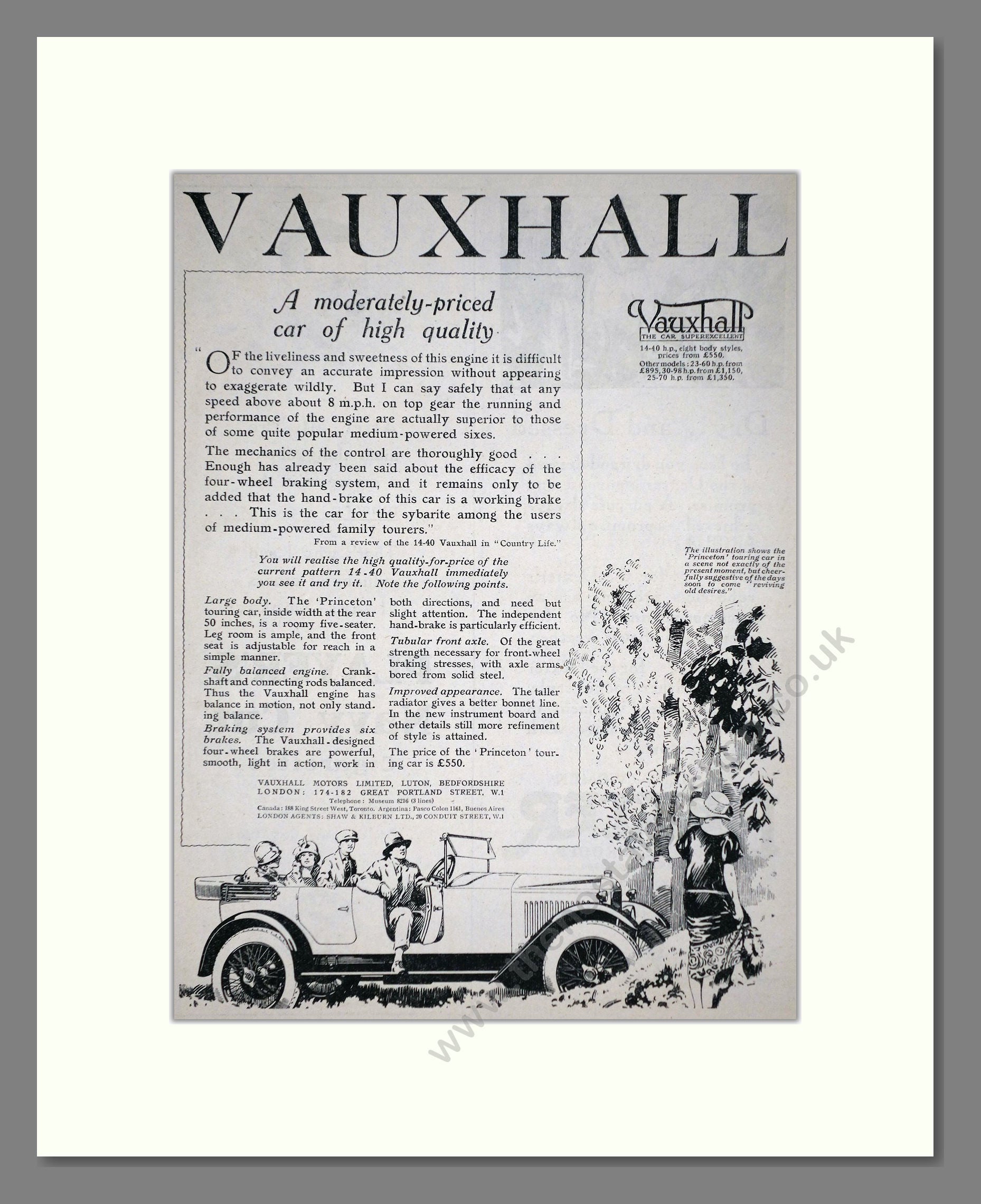 Vauxhall - Princeton. Vintage Advert 1926 (ref AD65316)
