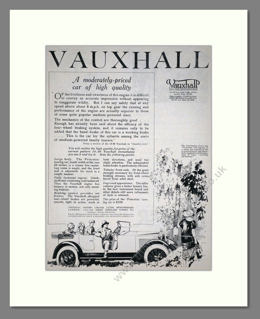 Vauxhall - Princeton. Vintage Advert 1926 (ref AD65316)