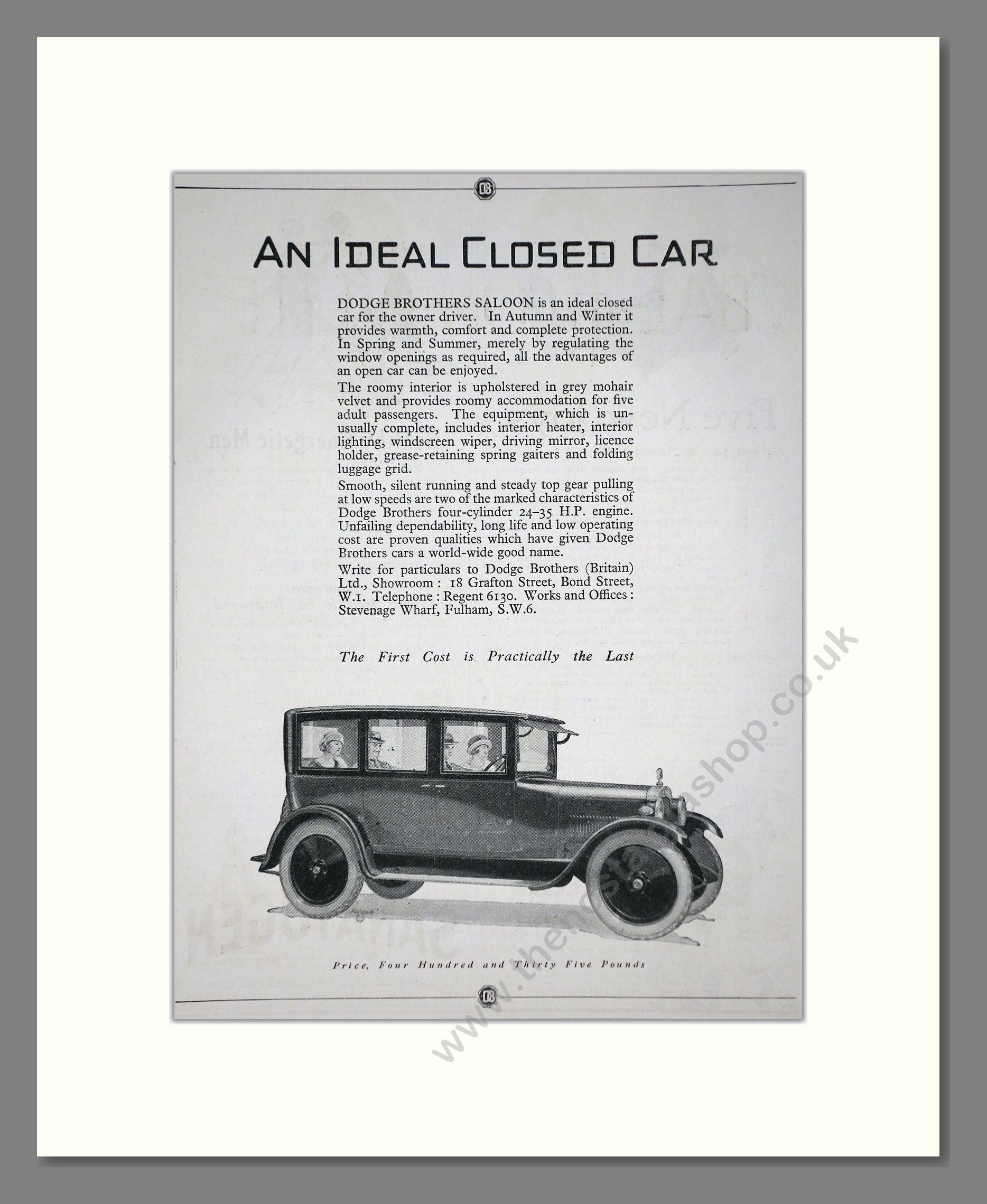 Dodge Brothers - Closed Car. Vintage Advert 1924 (ref AD65318)