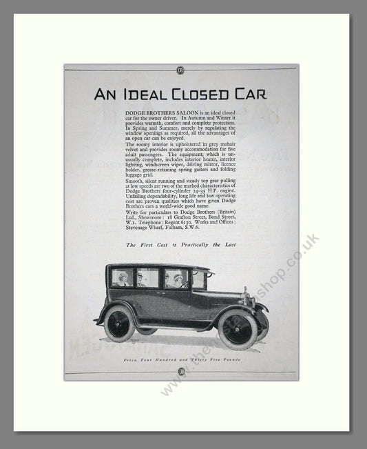 Dodge Brothers - Closed Car. Vintage Advert 1924 (ref AD65318)