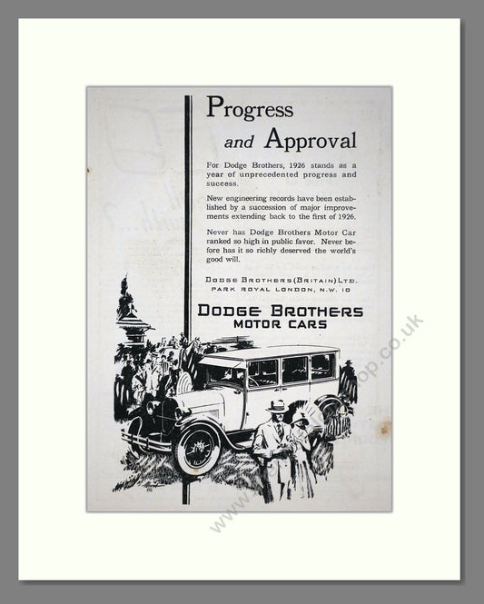 Dodge Brothers - Progress And Approval. Vintage Advert 1927 (ref AD65323)