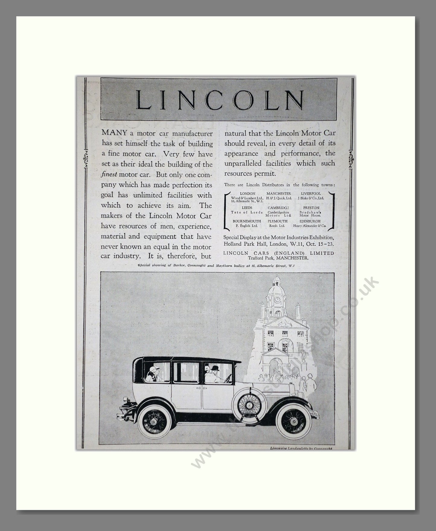 Lincoln - Limousine Landaulette. Vintage Advert 1926 (ref AD65328)