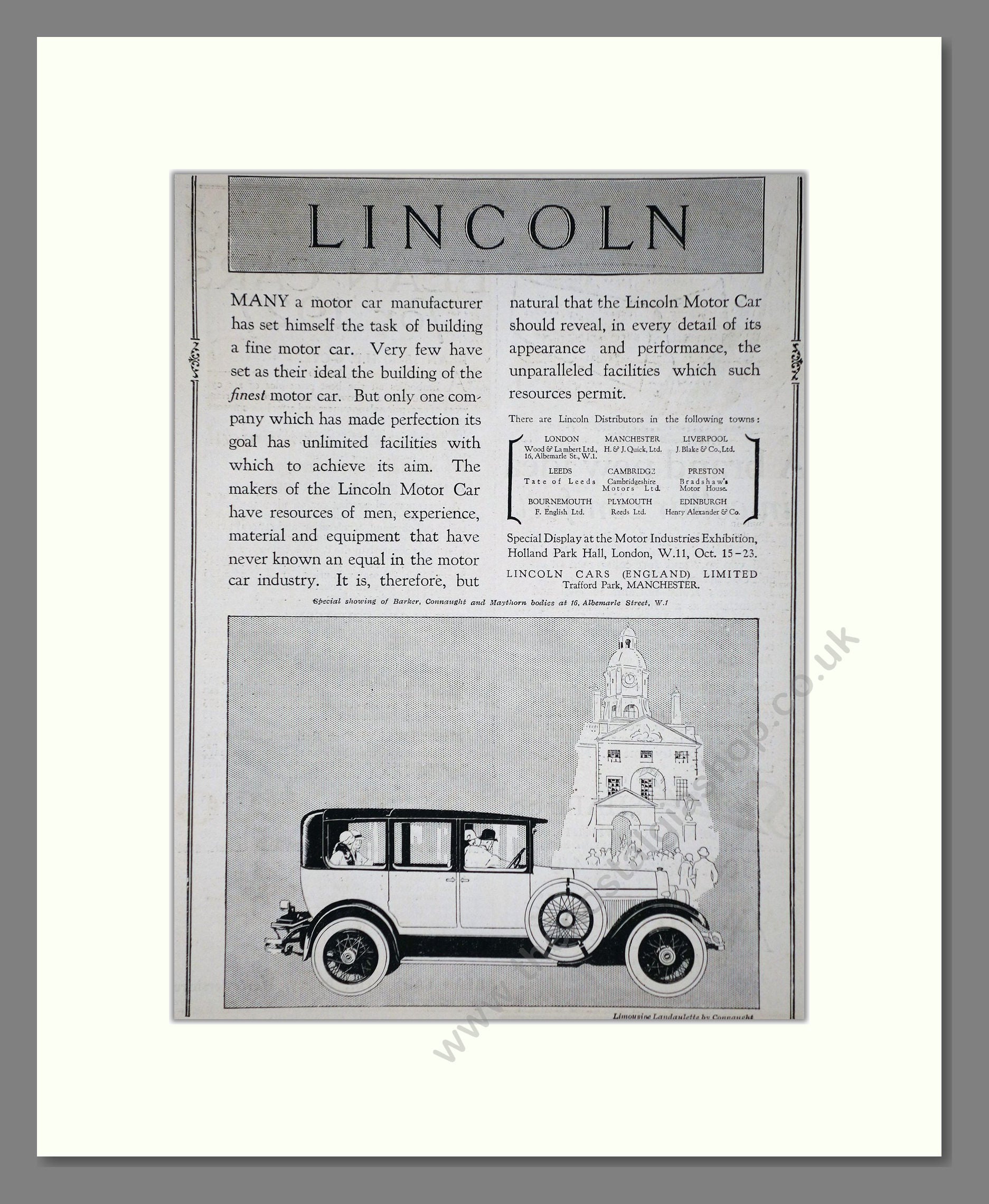 Lincoln - Limousine Landaulette. Vintage Advert 1926 (ref AD65328)