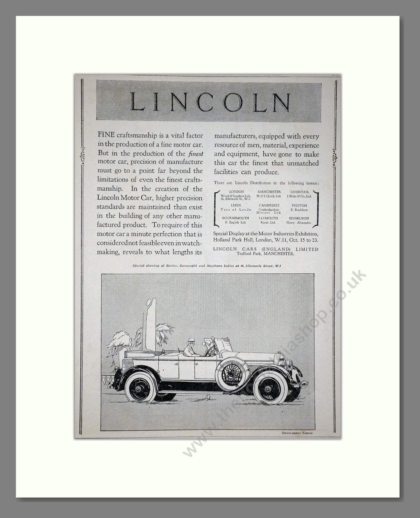 Lincoln - Seven Seater Tourer. Vintage Advert 1926 (ref AD65332)