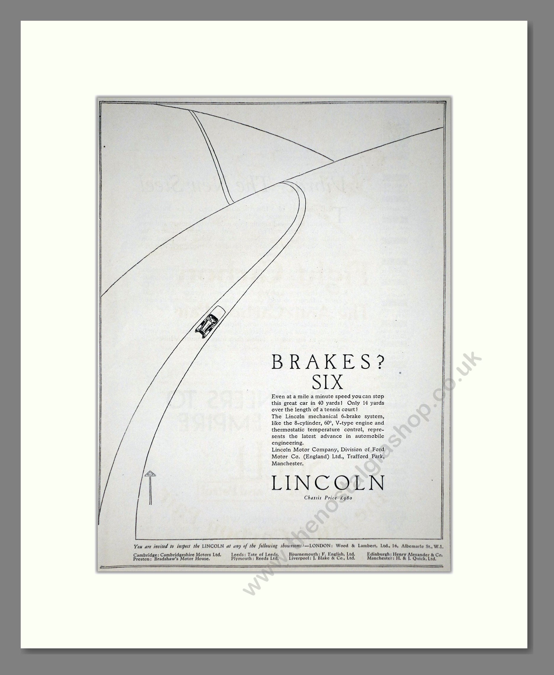Lincoln - Six Brake System. Vintage Advert 1927 (ref AD65334)