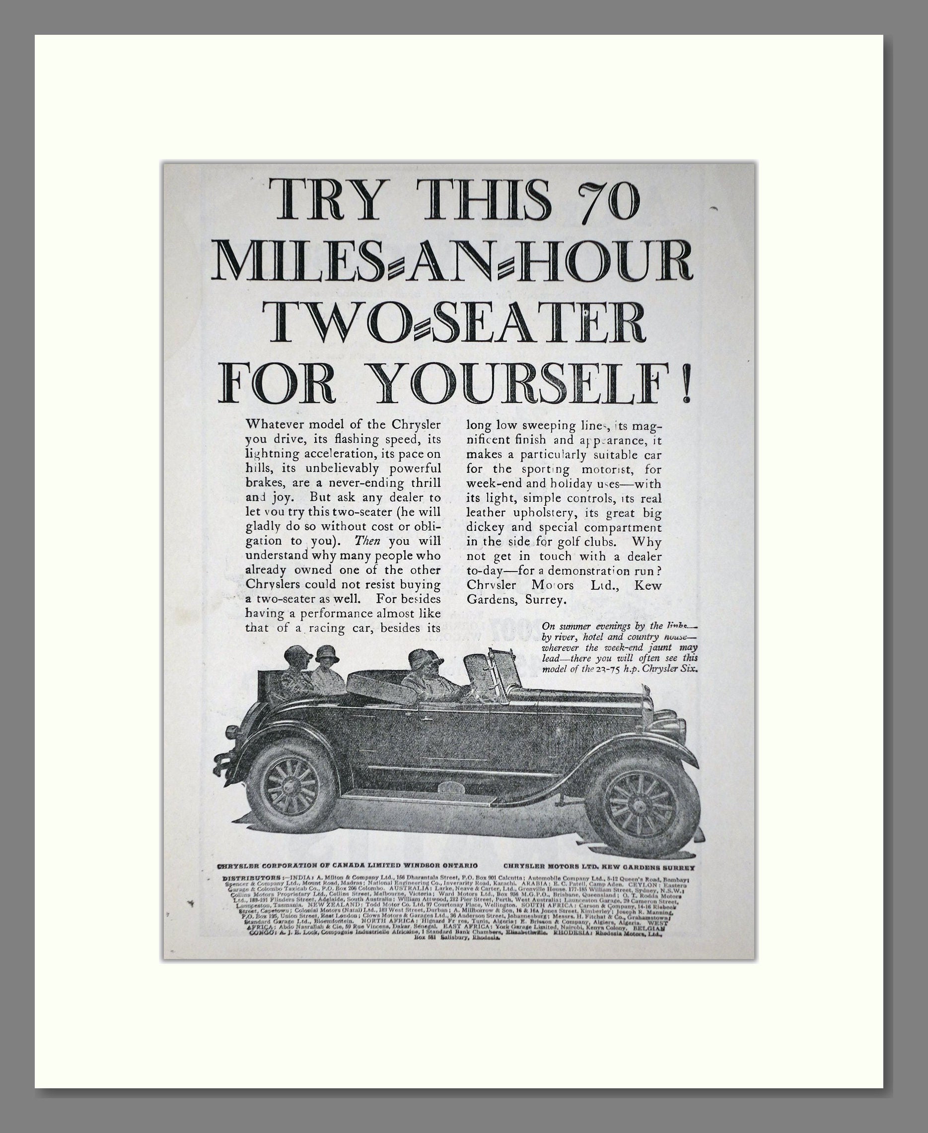 Chrysler - Six. Vintage Advert 1926 (ref AD65347)