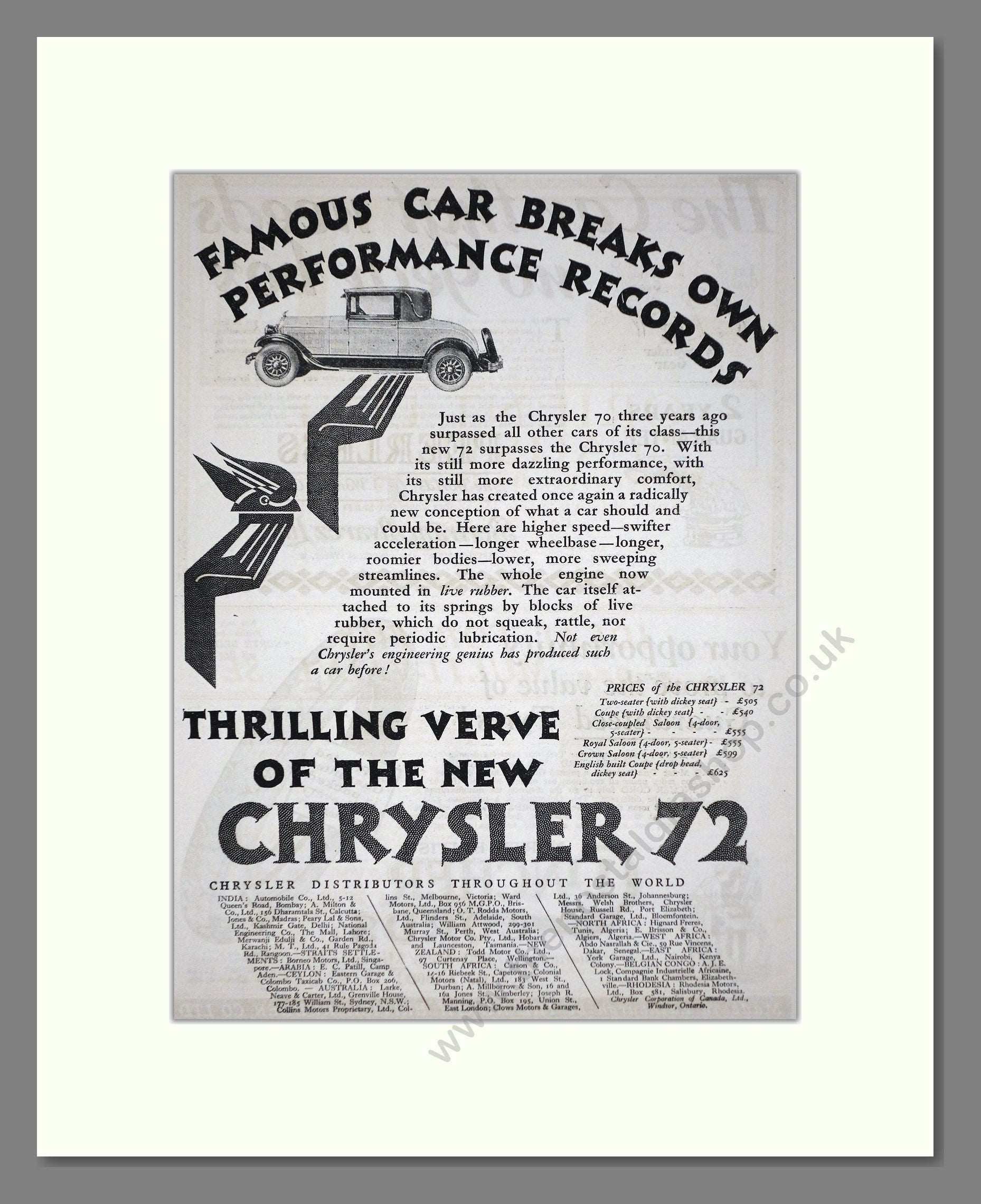 Chrysler - 72. Vintage Advert 1927 (ref AD65348)