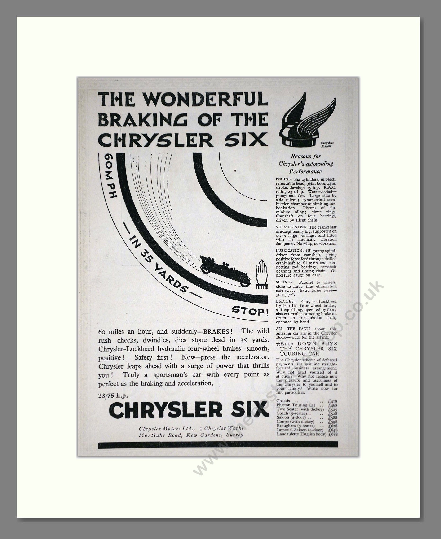 Chrysler - Six. Vintage Advert 1926 (ref AD65353)