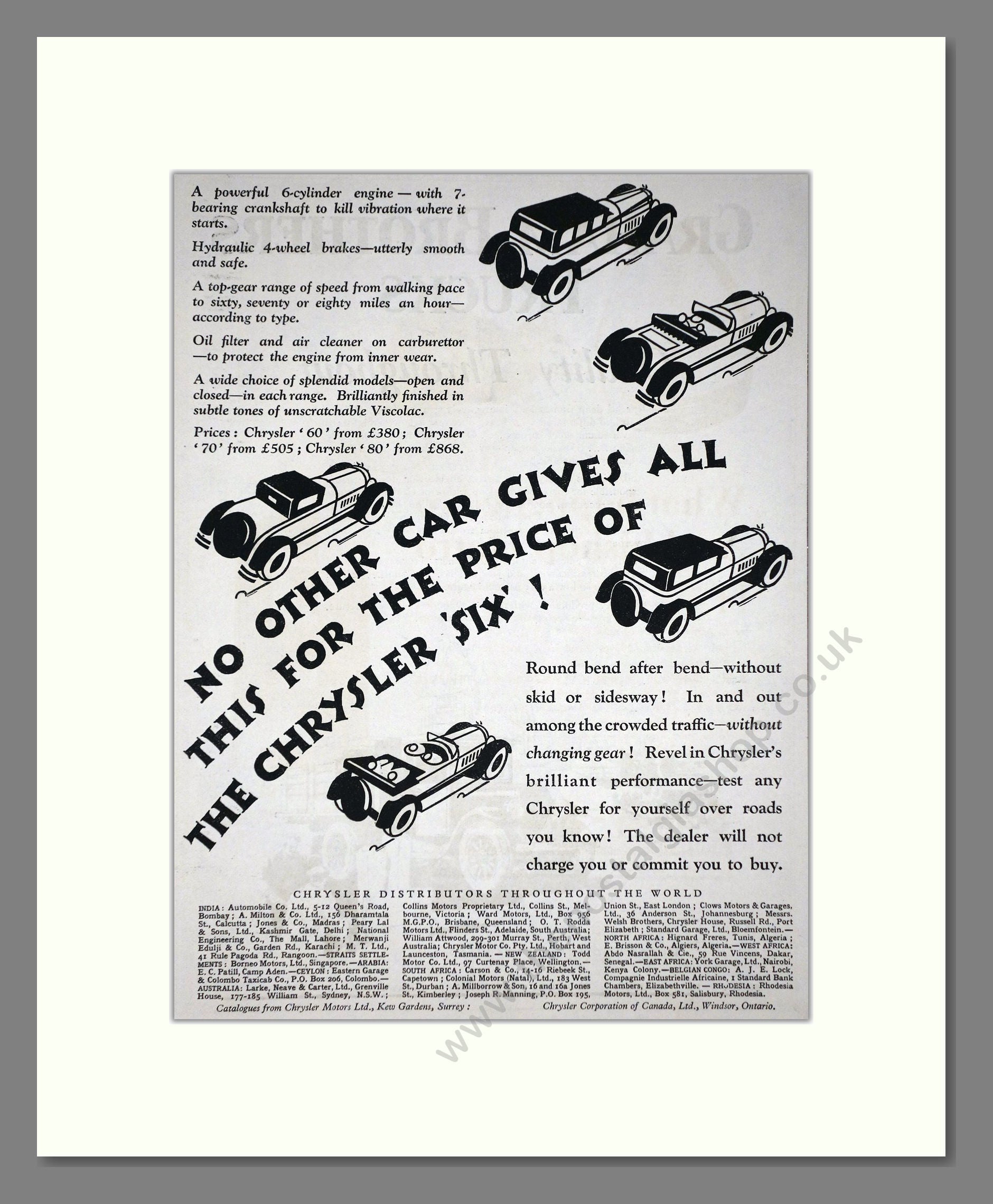 Chrysler - 60 / 70 / 80. Vintage Advert 1927 (ref AD65357)