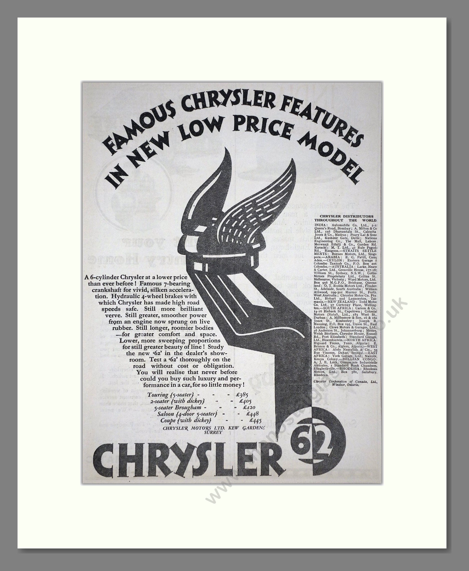 Chrysler - 62. Vintage Advert 1927 (ref AD65360)