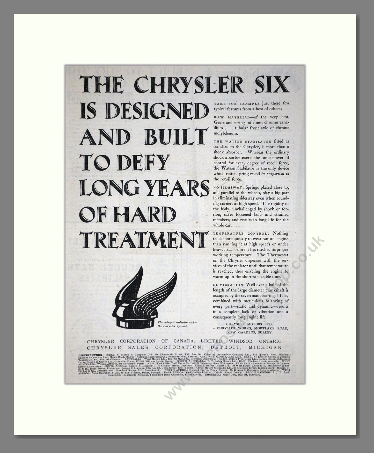 Chrysler - Six. Vintage Advert 1926 (ref AD65361)