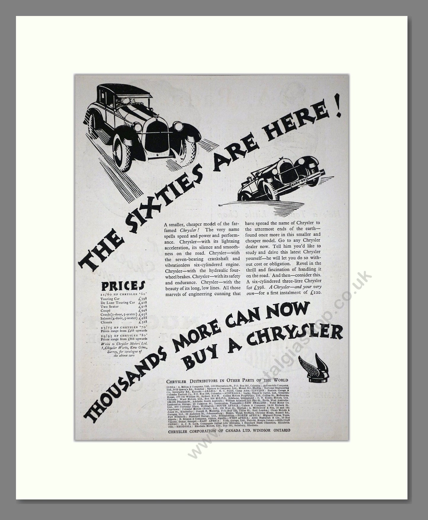Chrysler - The Sixties Are Here. Vintage Advert 1926 (ref AD65363)