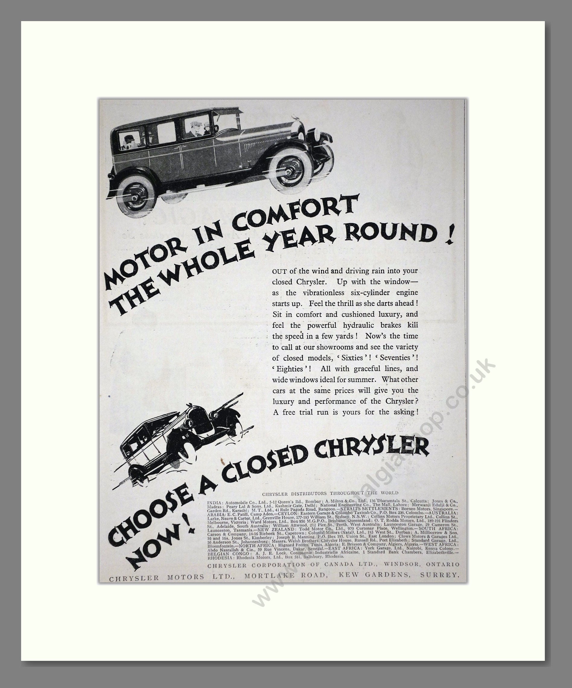 Chrysler - Closed Chrysler. Vintage Advert 1927 (ref AD65364)