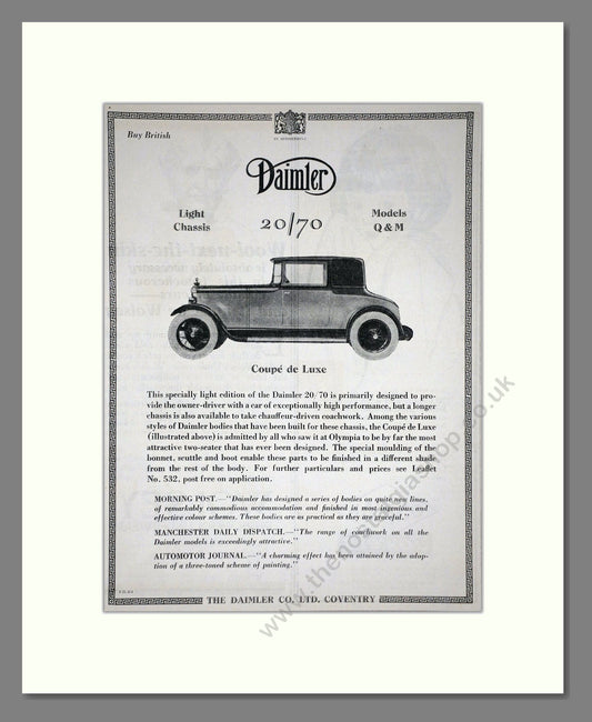 Daimler - 20/70 Model Q And M. Vintage Advert 1926 (ref AD65367)