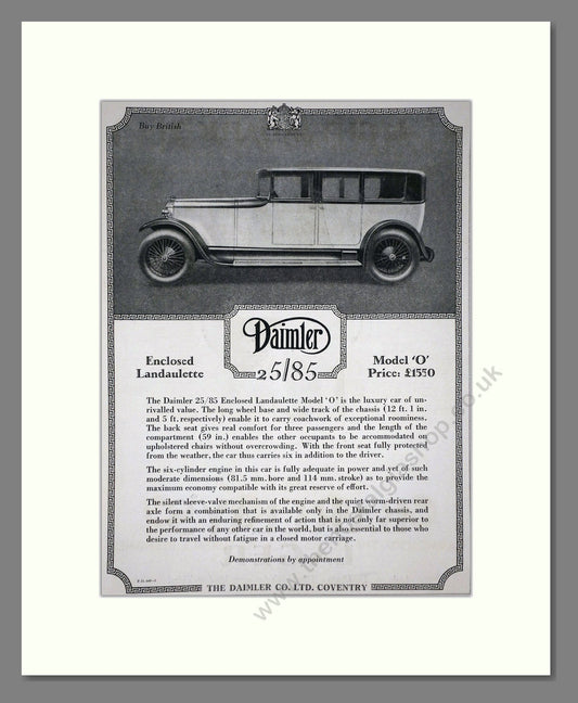 Daimler - 25/85 Model O. Vintage Advert 1927 (ref AD65368)