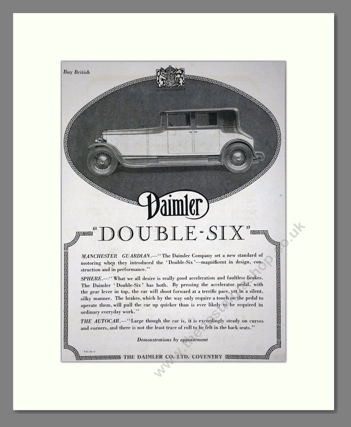 Daimler - Double Six. Vintage Advert 1927 (ref AD65372)