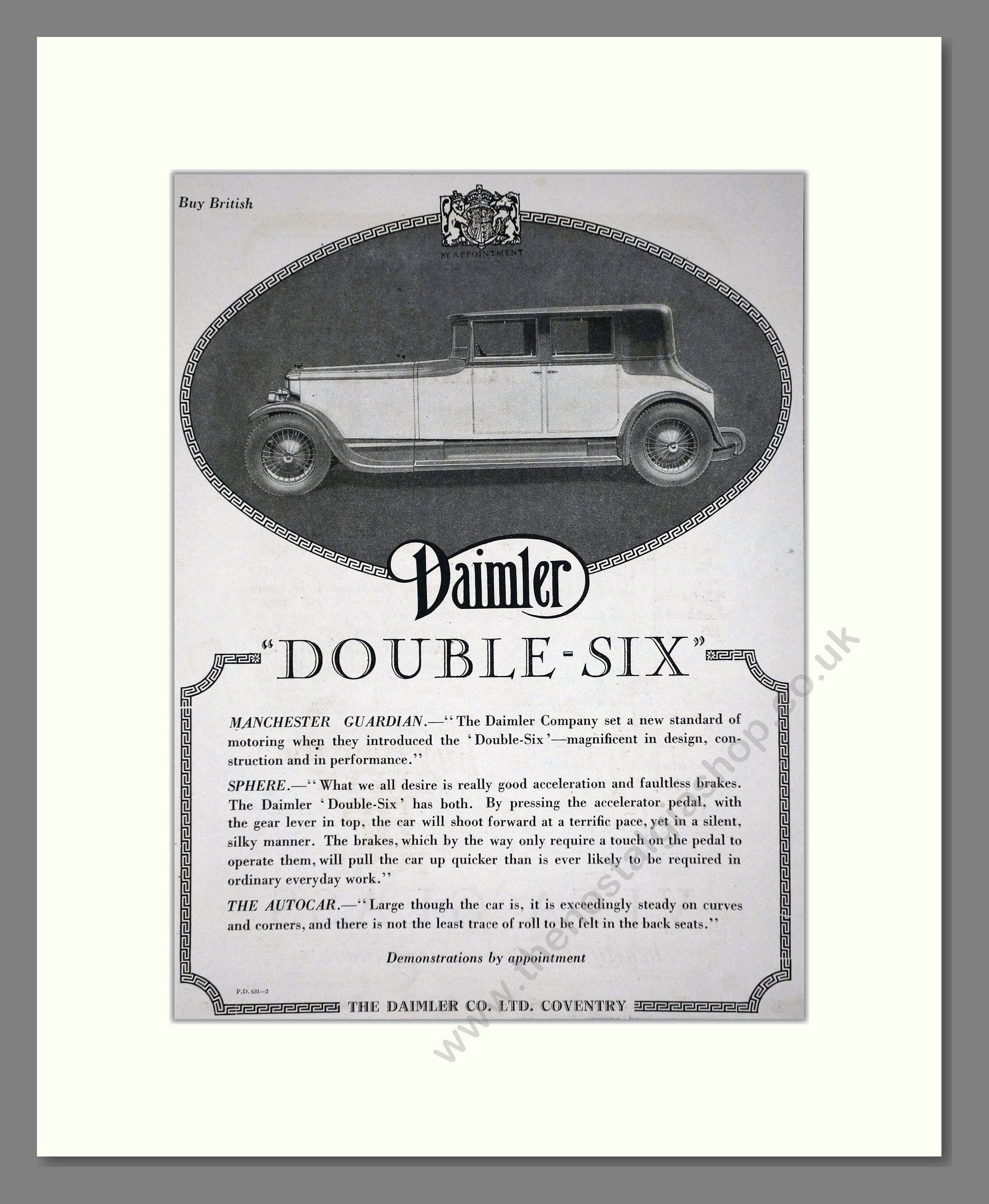 Daimler - Double Six. Vintage Advert 1927 (ref AD65372)