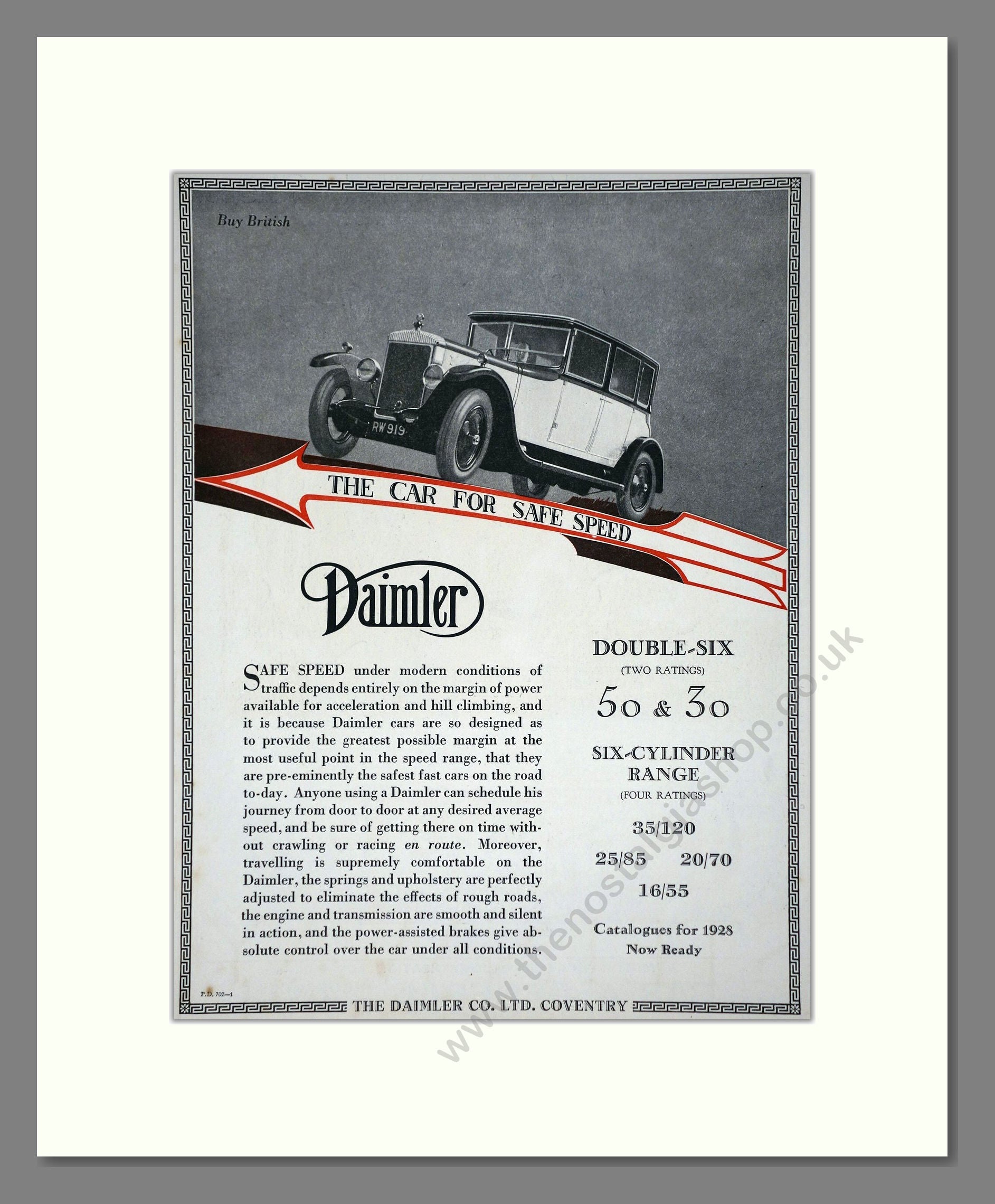 Daimler - Double Six. Vintage Advert 1927 (ref AD65373)