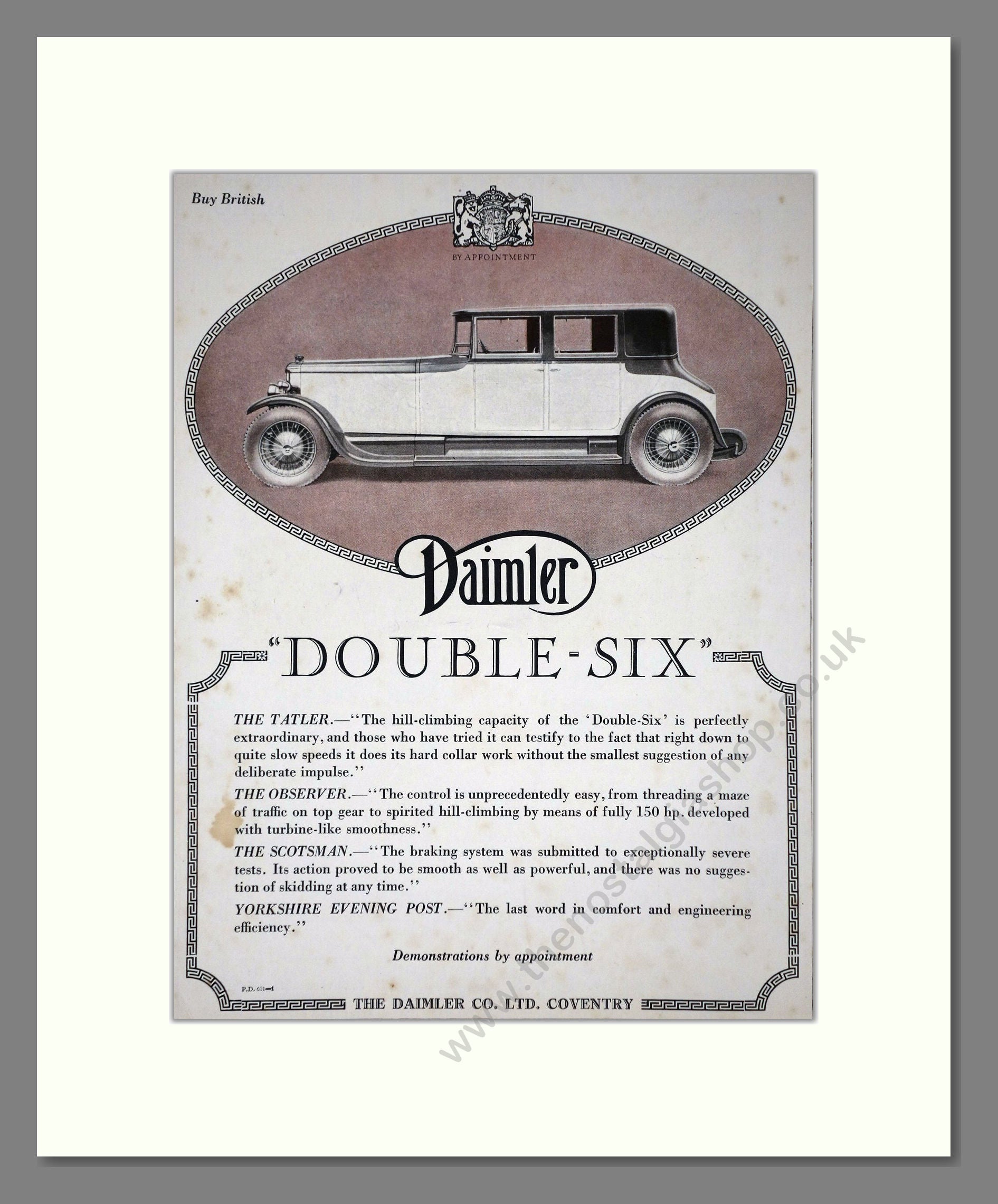 Daimler - Double Six. Vintage Advert 1927 (ref AD65375)
