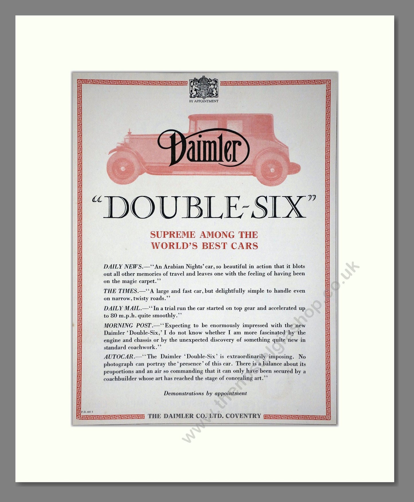 Daimler - Double Six. Vintage Advert 1926 (ref AD65376)