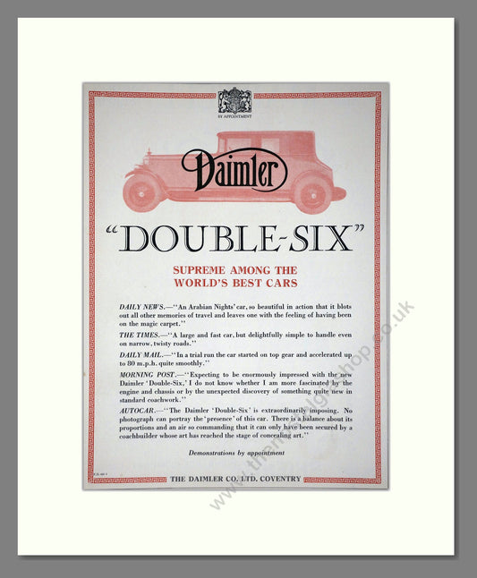 Daimler - Double Six. Vintage Advert 1926 (ref AD65376)