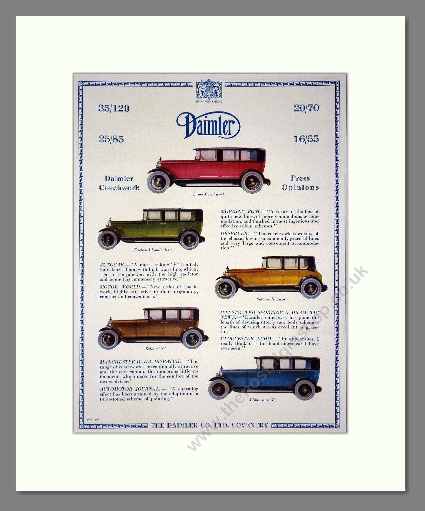 Daimler - Coachwork (16/55, 20/70, 25/85, 35/120). Vintage Advert 1927 (ref AD65377)