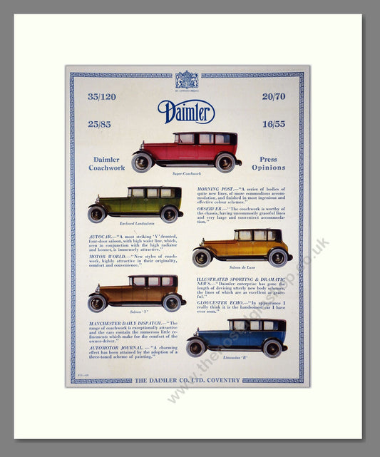 Daimler - Coachwork (16/55, 20/70, 25/85, 35/120). Vintage Advert 1927 (ref AD65377)