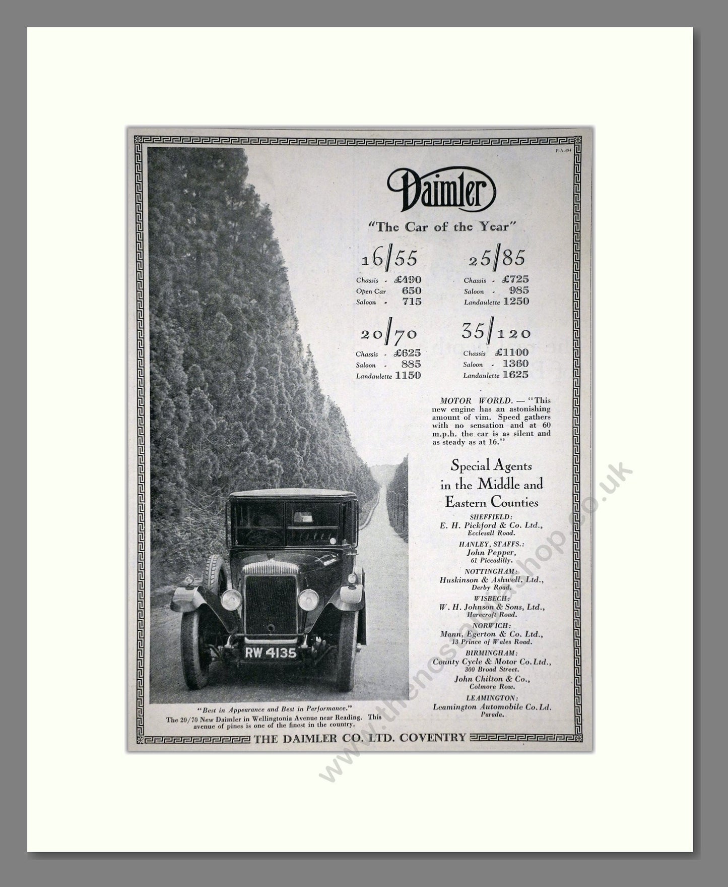 Daimler - Car Of The Year (16/55, 20/70, 25/85, 35/120). Vintage Advert 1926 (ref AD65379)