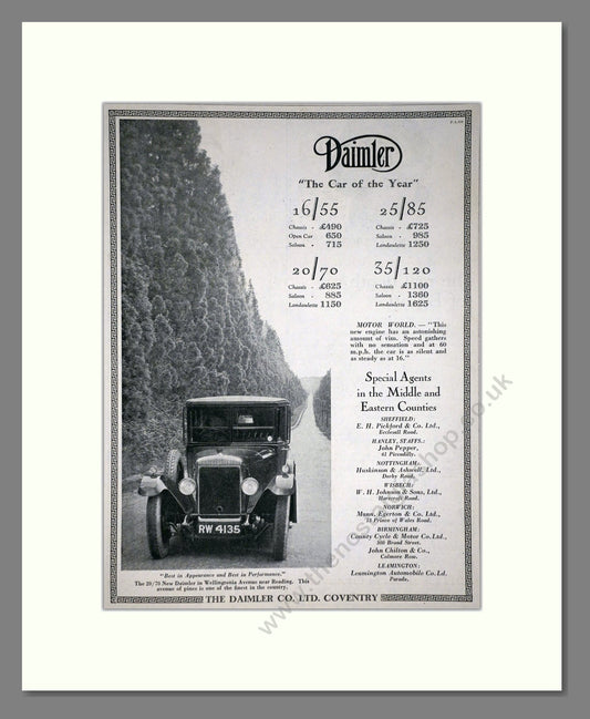 Daimler - Car Of The Year (16/55, 20/70, 25/85, 35/120). Vintage Advert 1926 (ref AD65379)