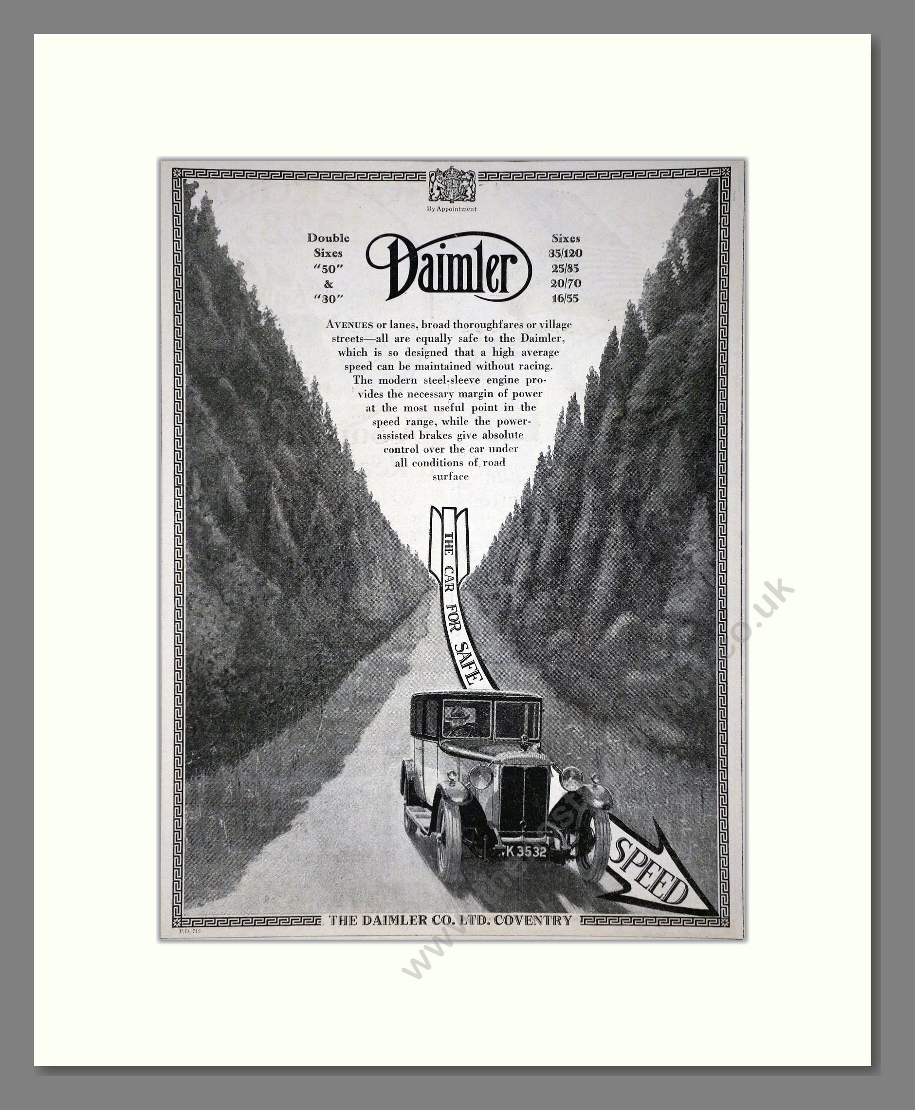 Daimler - The Car For Safe Speed. Vintage Advert 1927 (ref AD65380)