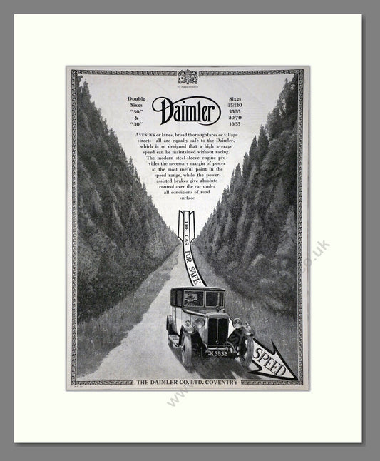 Daimler - The Car For Safe Speed. Vintage Advert 1927 (ref AD65380)