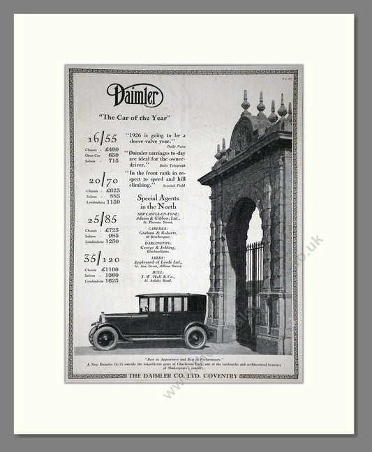 Daimler - Car Of The Year (16/55, 20/70, 25/85, 35/120). Vintage Advert 1926 (ref AD65382)