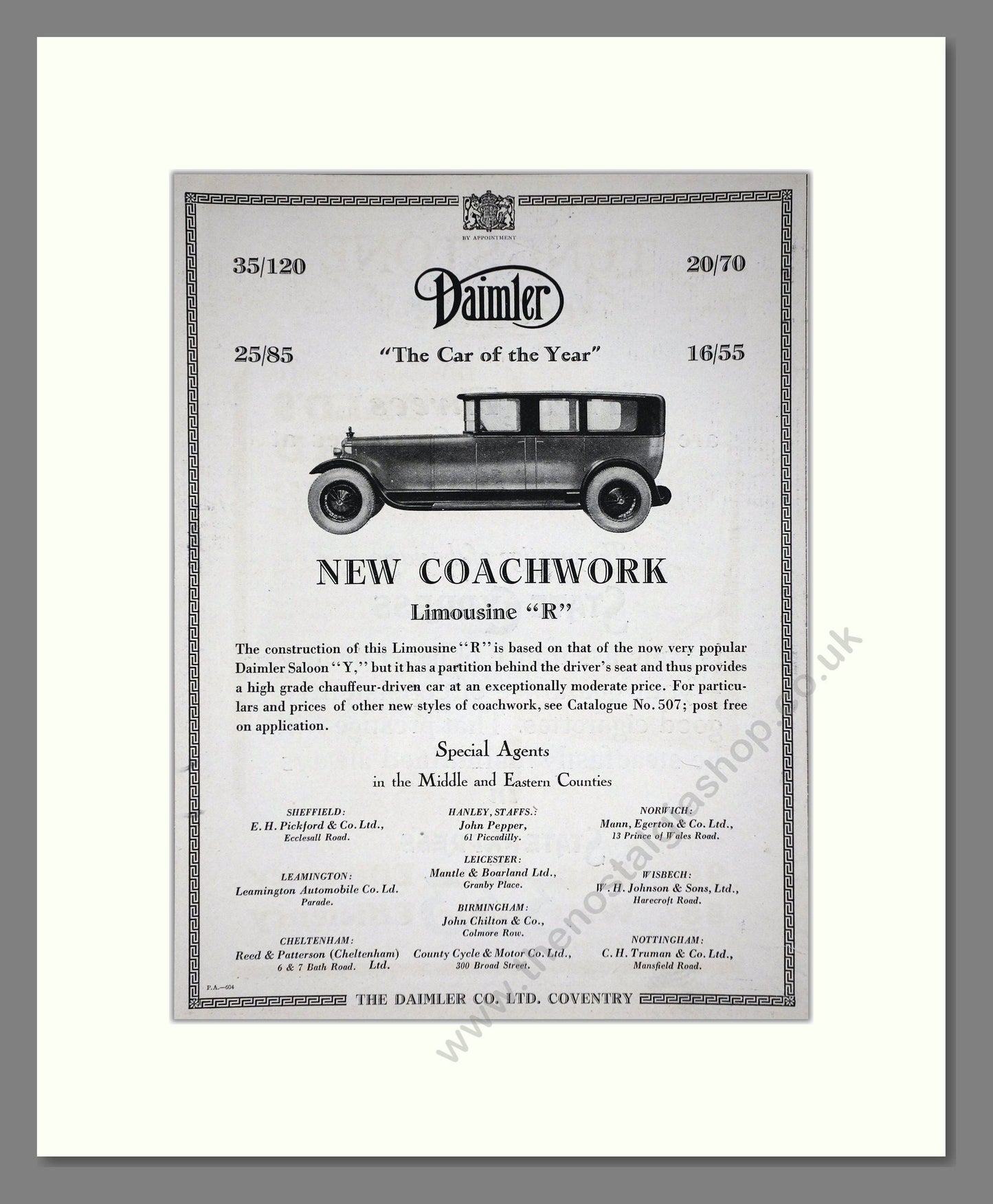 Daimler - Car Of The Year (16/55, 20/70, 25/85, 35/120). Vintage Advert 1926 (ref AD65386)